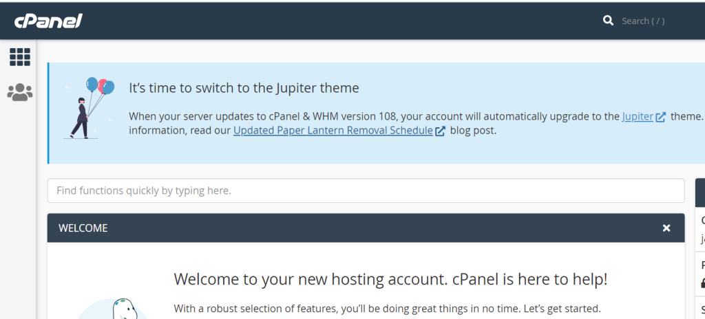 CPanel begins replacing Paper Lantern with Jupiter Theme